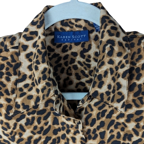 Vintage Karen Scott Leopard Mob Wife Long Sleeve Button-Up Blouse Size PM - Picture 3 of 6